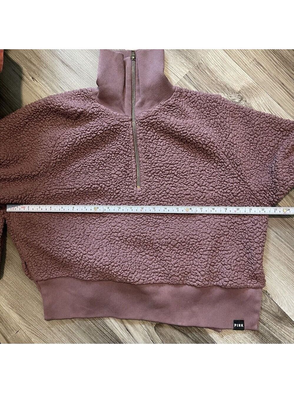 Victoria Secret Pink 1/4 Zip Cropped Pullover Mauve Sherpa Sweater Jacket Sz M - Picture 7 of 8